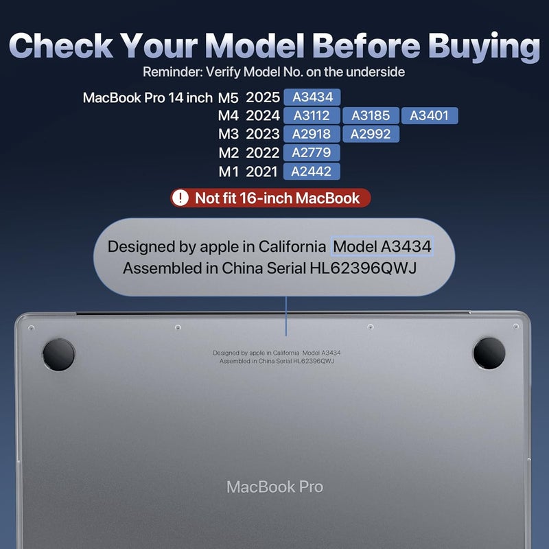 soonjet غطاء لجهاز MacBook Pro مقاس 14 بوصة | M5 M4 M3 M2 M1 Pro/Max 2025-2021 | مشابه لجهاز Bare-MacBook | غطاء صلب واقي للكمبيوتر المحمول | شفاف غير لامع - Image 3